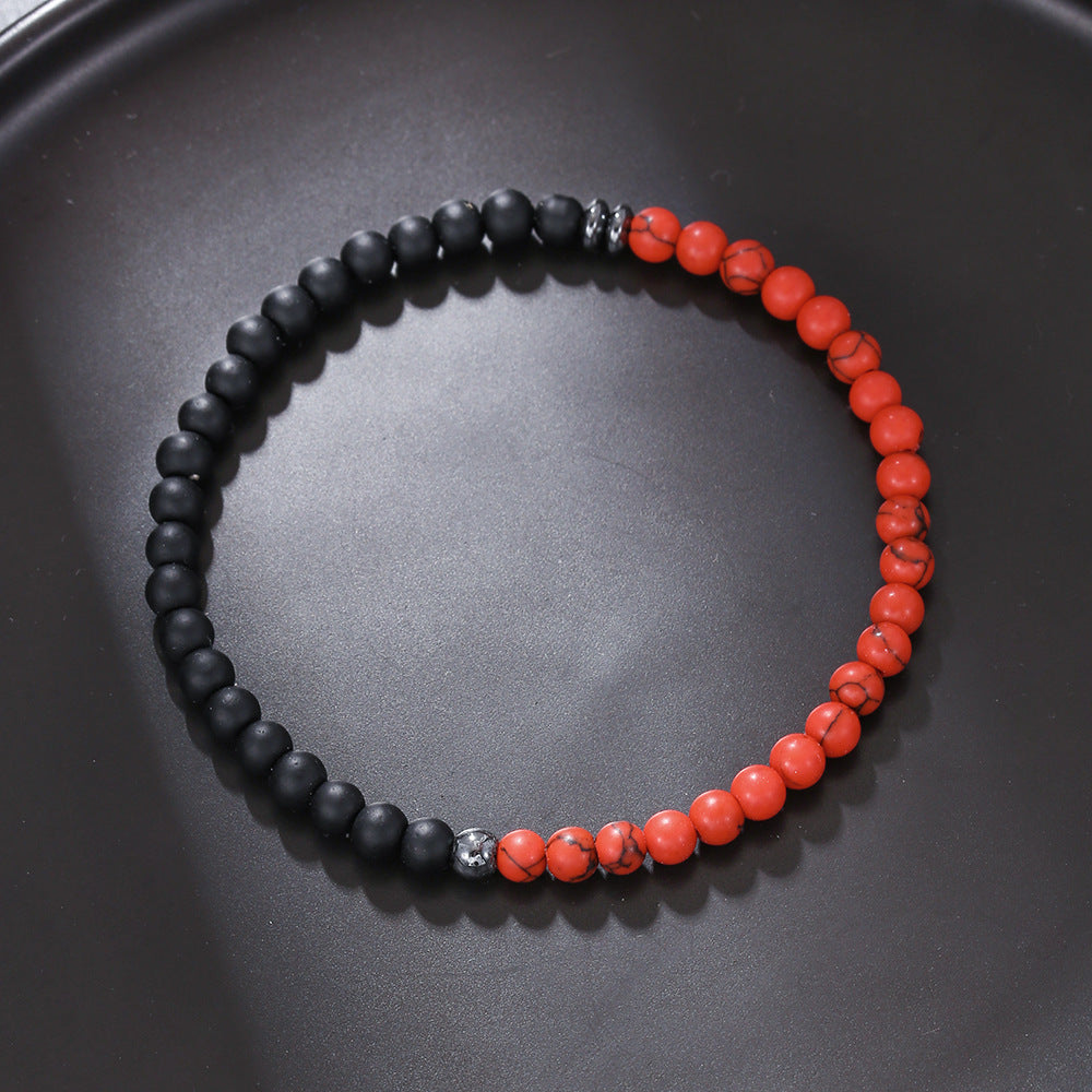 Olivenorma 4mm Black Agate Volcanic Rock Men Bracelet - Black Onyx&Red Turquoise - image 5