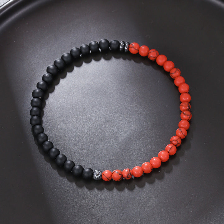 Olivenorma 4mm Black Agate Volcanic Rock Men Bracelet - Black Onyx&Red Turquoise - image 5