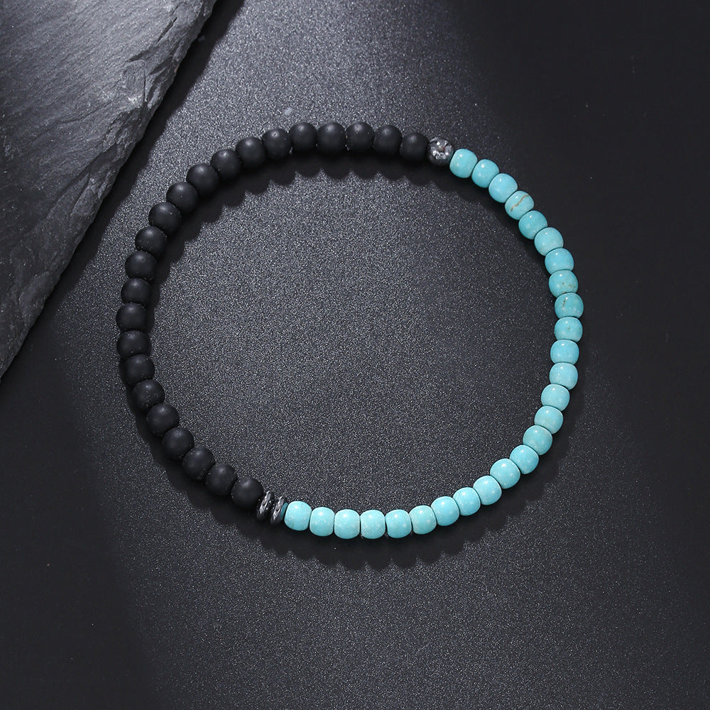 Olivenorma 4mm Black Agate Volcanic Rock Men Bracelet - Black Onyx&Turquoise - image 7
