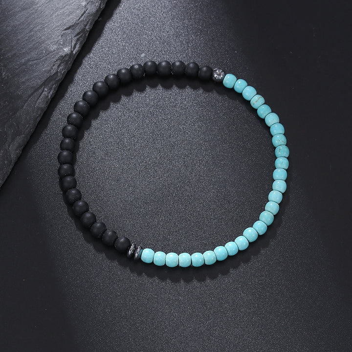 Olivenorma 4mm Black Agate Volcanic Rock Men Bracelet - Black Onyx&Turquoise - image 7