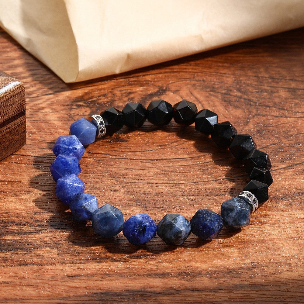 Olivenorma Natural Energy Stone Diamond-Shaped Faceted Adjustable Bracelet - Obsidian&Lapis Lazuli - image 5