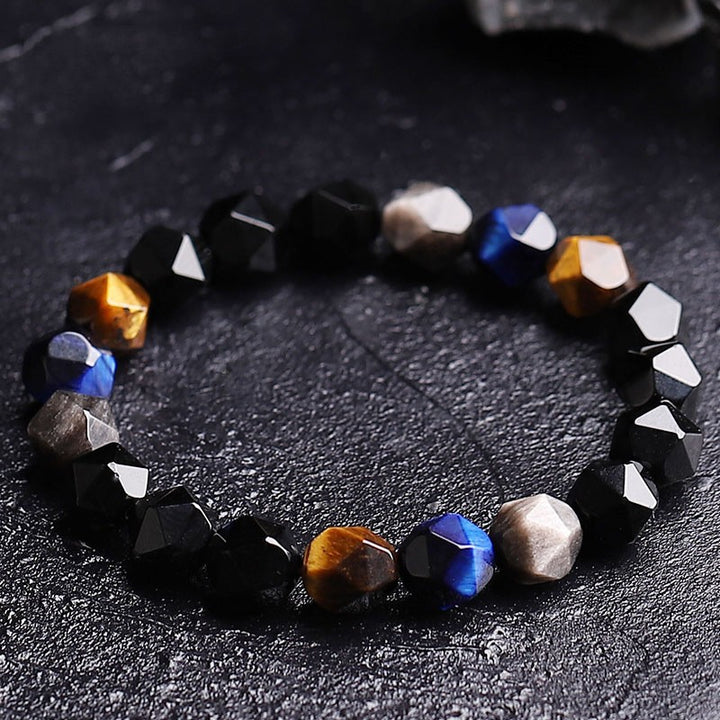 Olivenorma Natural Energy Stone Diamond-Shaped Faceted Adjustable Bracelet - Obsidian&Tiger Eye - image 3