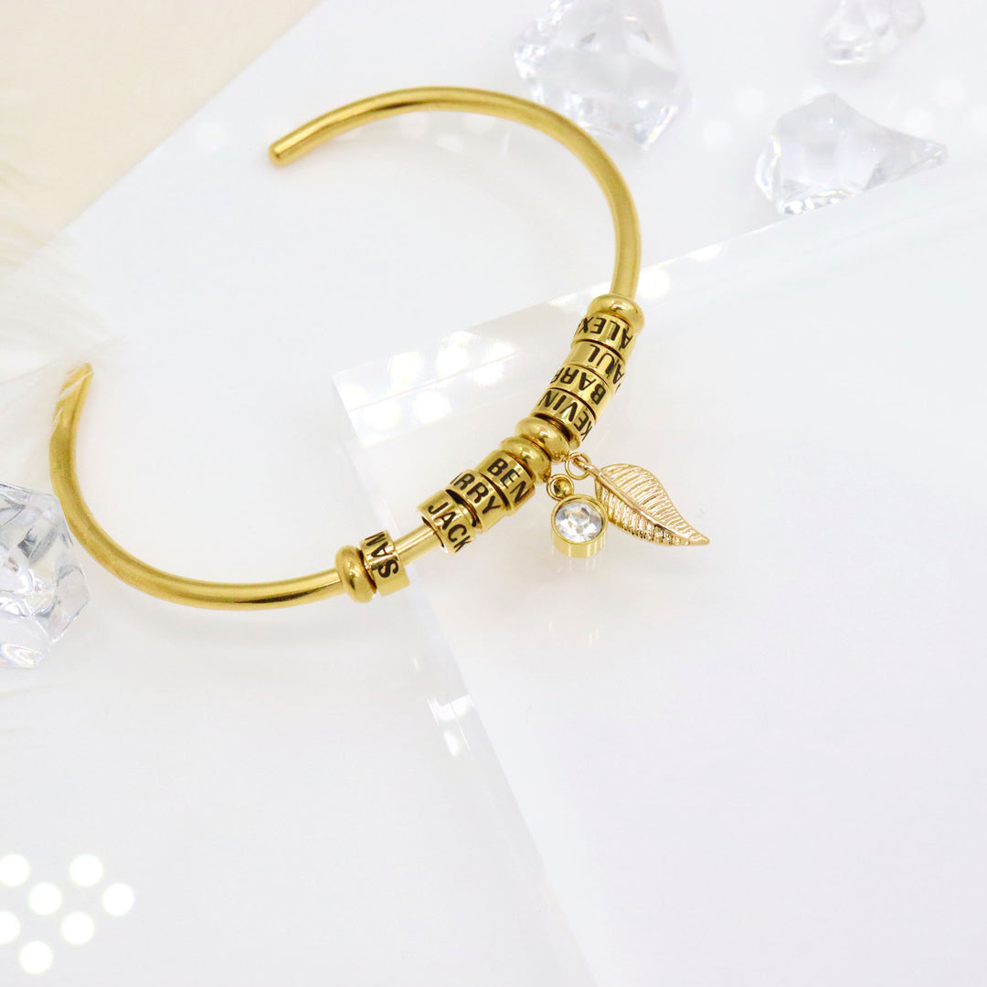 Olivenorma Birthstone With Leaf Personalized Name Bracelet - Golden - 8 Birthstones - image 2