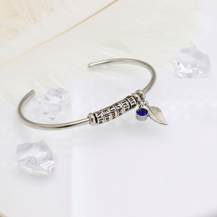 Olivenorma Birthstone With Leaf Personalized Name Bracelet - Silver - 8 Birthstones - image 0