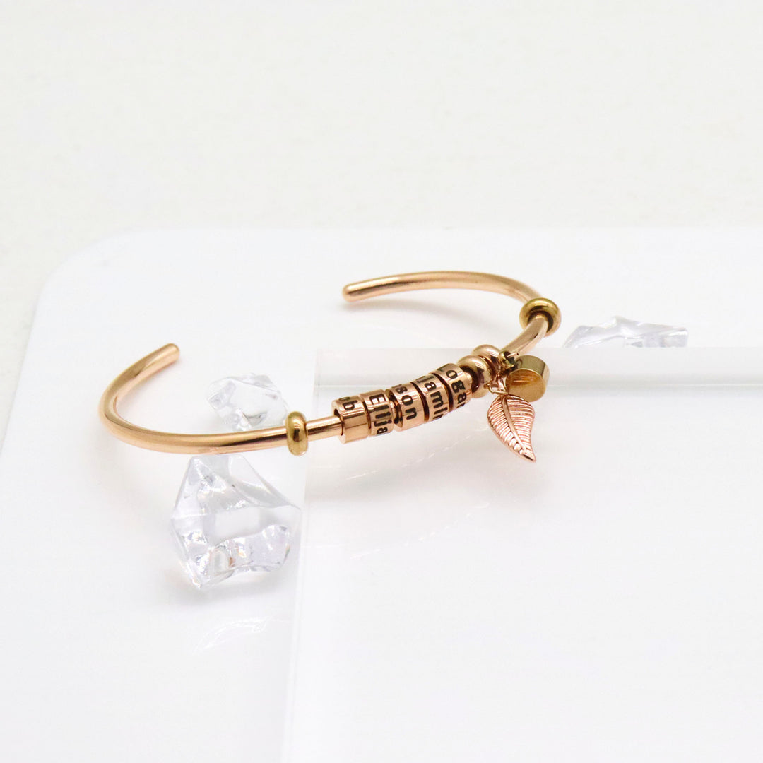 Olivenorma Birthstone With Leaf Personalized Name Bracelet - Rose Gold - 8 Birthstones - image 3