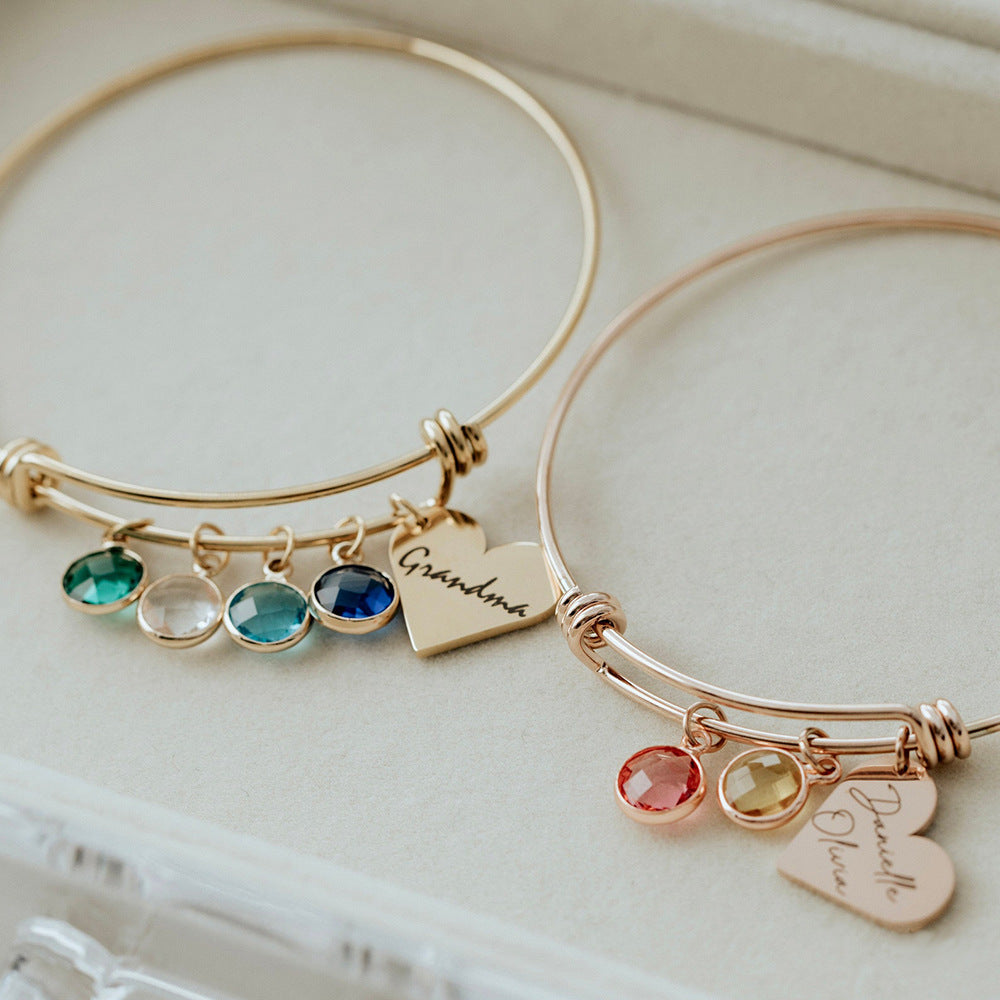 Olivenorma Personalized Heart Retractable Engraved Birthstone Bracelet - image 2