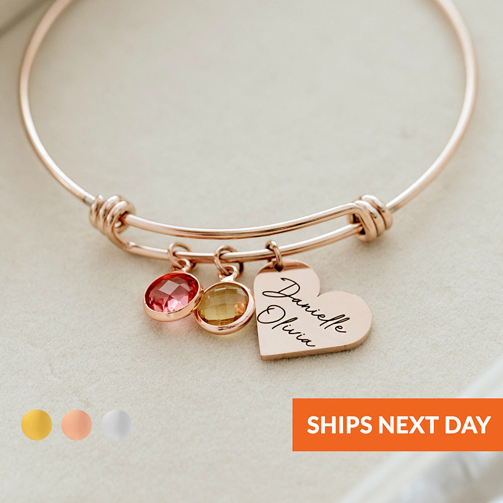 Olivenorma Personalized Heart Retractable Engraved Birthstone Bracelet - image 3