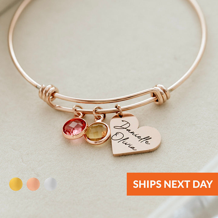 Olivenorma Personalized Heart Retractable Engraved Birthstone Bracelet - image 3