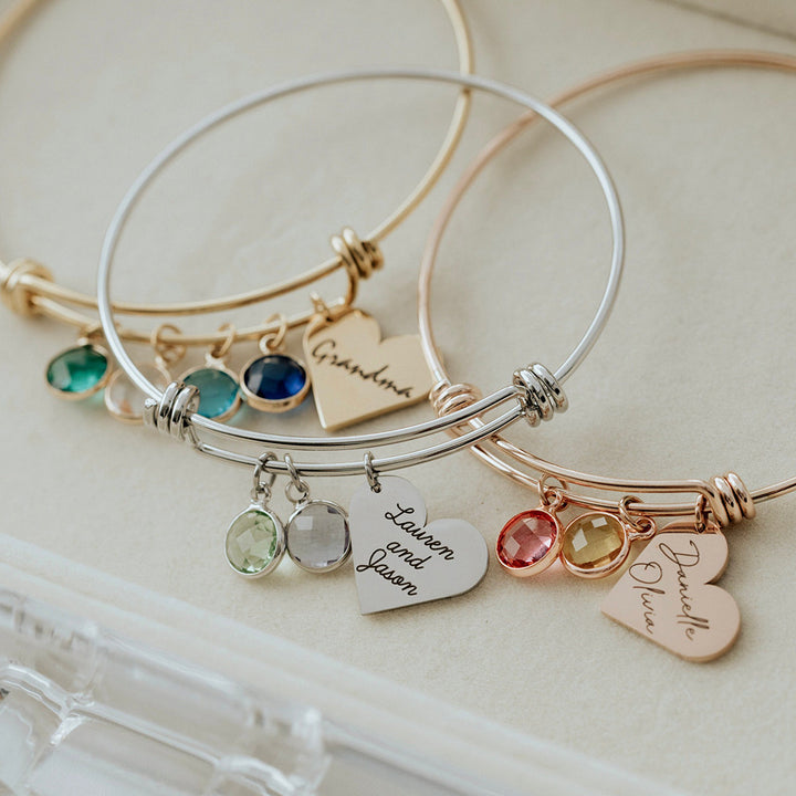 Olivenorma Personalized Heart Retractable Engraved Birthstone Bracelet - Rose Gold - 8 Birthstones - image 1