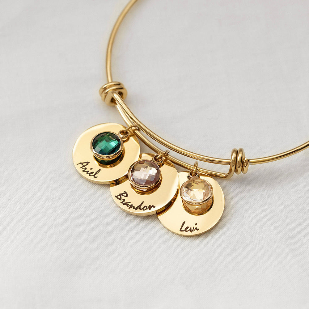 Olivenorma Personalized Disc Retractable Engraved Birthstone Bracelet - image 3