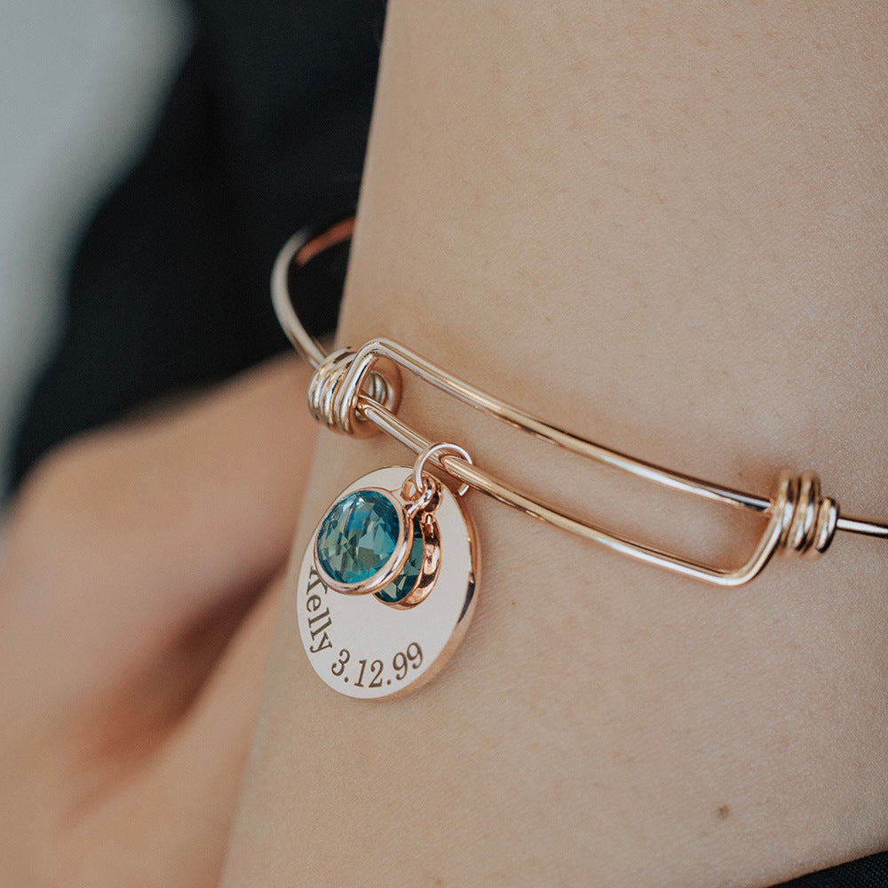 Olivenorma Personalized Disc Retractable Engraved Birthstone Bracelet - image 1