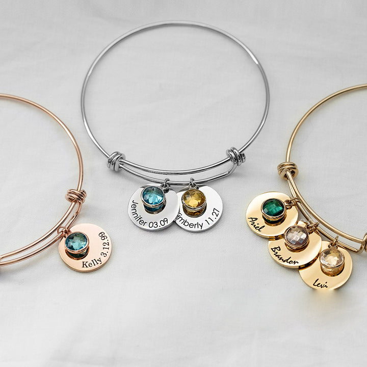 Olivenorma Personalized Disc Retractable Engraved Birthstone Bracelet - Rose Gold - 8 Birthstones - image 0