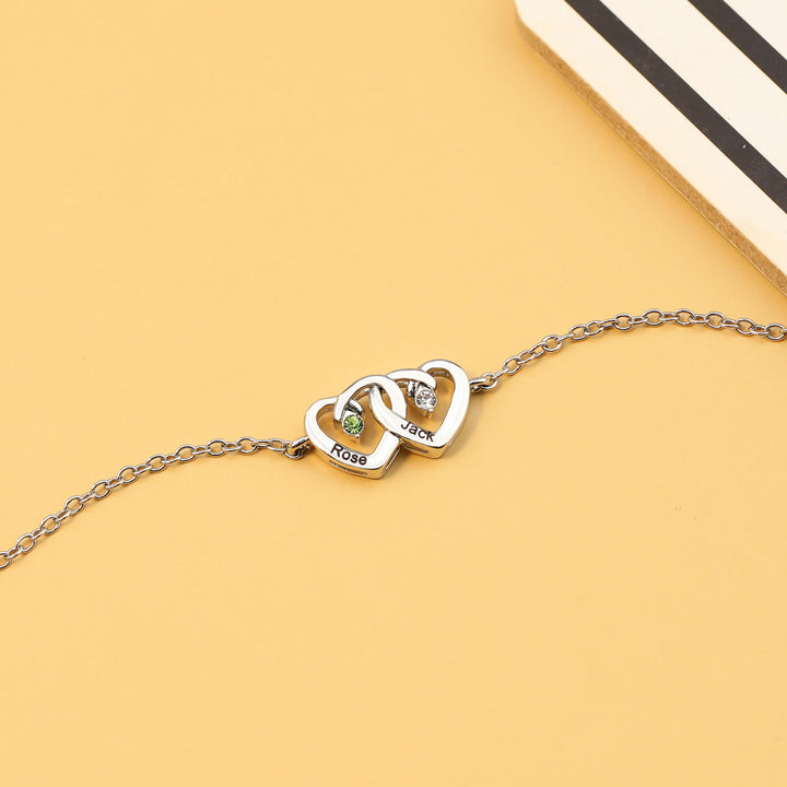 Olivenorma Double Diamond Heart Engraved Birthstone Bracelet - image 4