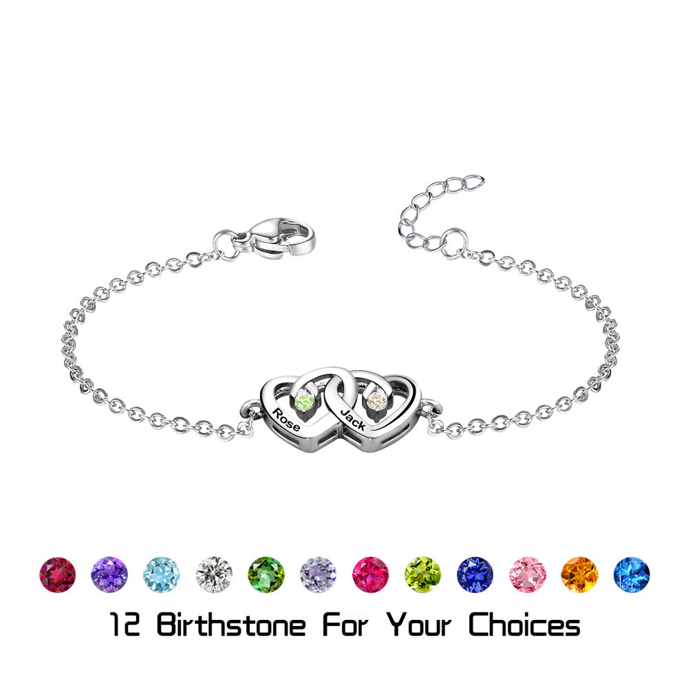 Olivenorma Double Diamond Heart Engraved Birthstone Bracelet - image 5