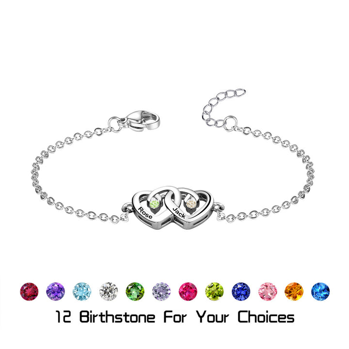 Olivenorma Double Diamond Heart Engraved Birthstone Bracelet - image 5