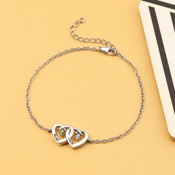 Olivenorma Double Diamond Heart Engraved Birthstone Bracelet - image 3