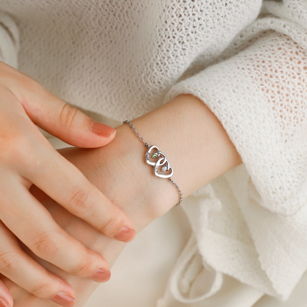 Olivenorma Double Diamond Heart Engraved Birthstone Bracelet - image 2