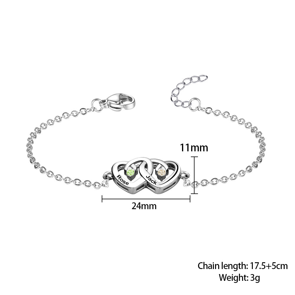 Olivenorma Double Diamond Heart Engraved Birthstone Bracelet - image 6