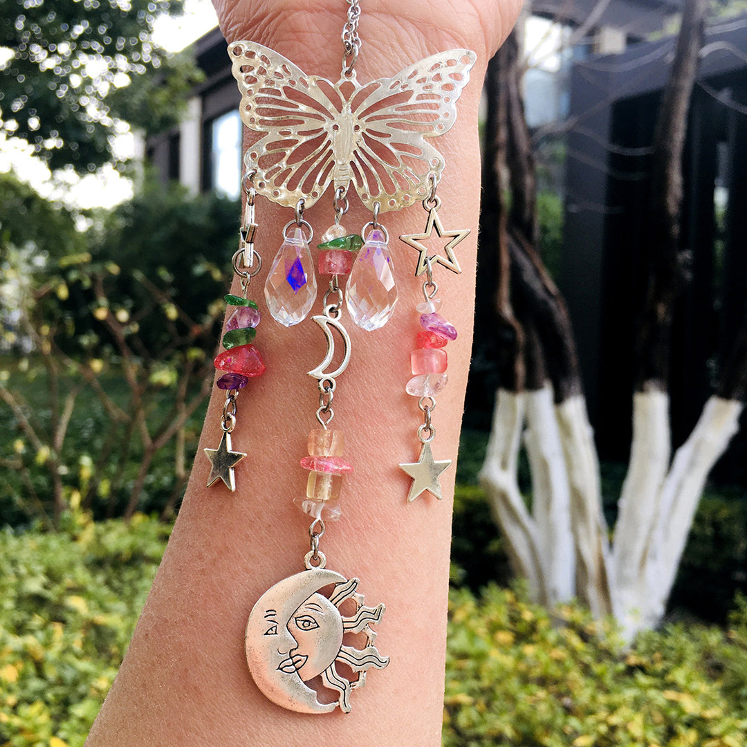 Olivenorma Suncatcher Butterfly Style Sun Moon Wind Chime - Colorful Stone - image 55