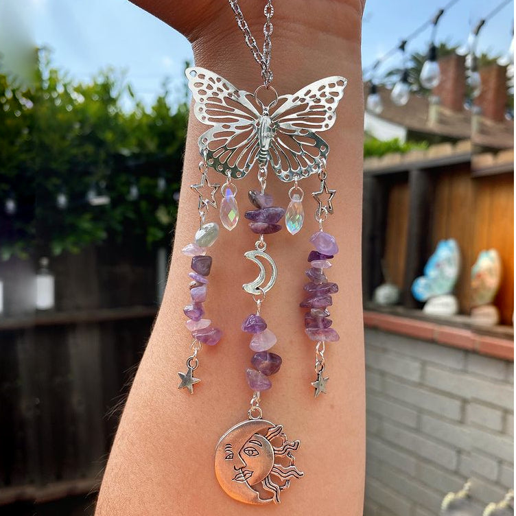 Olivenorma Suncatcher Butterfly Style Sun Moon Wind Chime - Amethyst - image 0