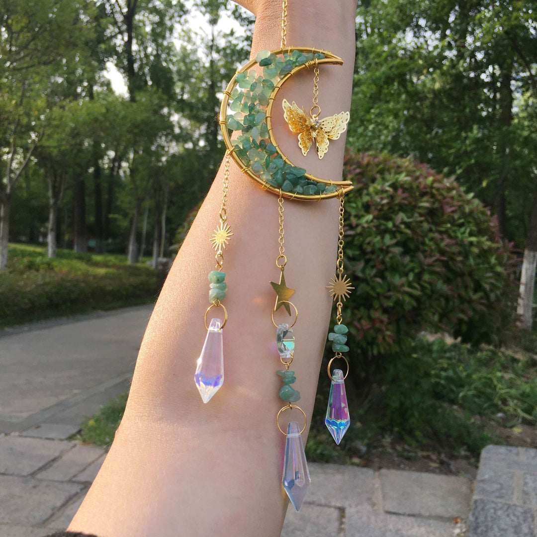 Olivenorma Natural Crystal Gravel Moon Butterfly Wind Chime - Green Aventurine - image 15