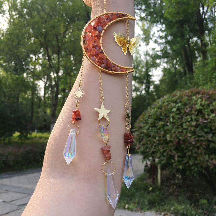 Olivenorma Natural Crystal Gravel Moon Butterfly Wind Chime - Red Agate - image 21