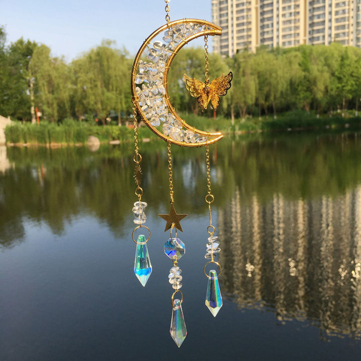 Olivenorma Natural Crystal Gravel Moon Butterfly Wind Chime - image 19