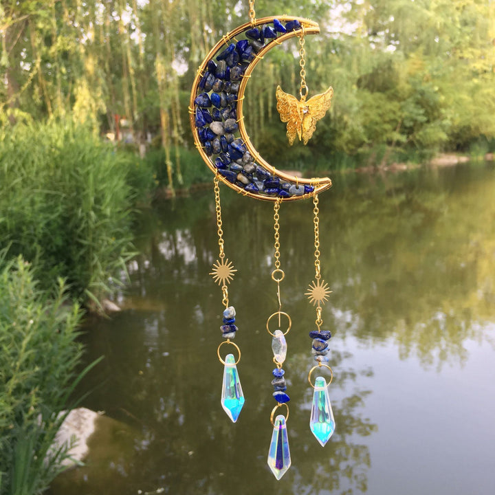 Olivenorma Natural Crystal Gravel Moon Butterfly Wind Chime - image 13