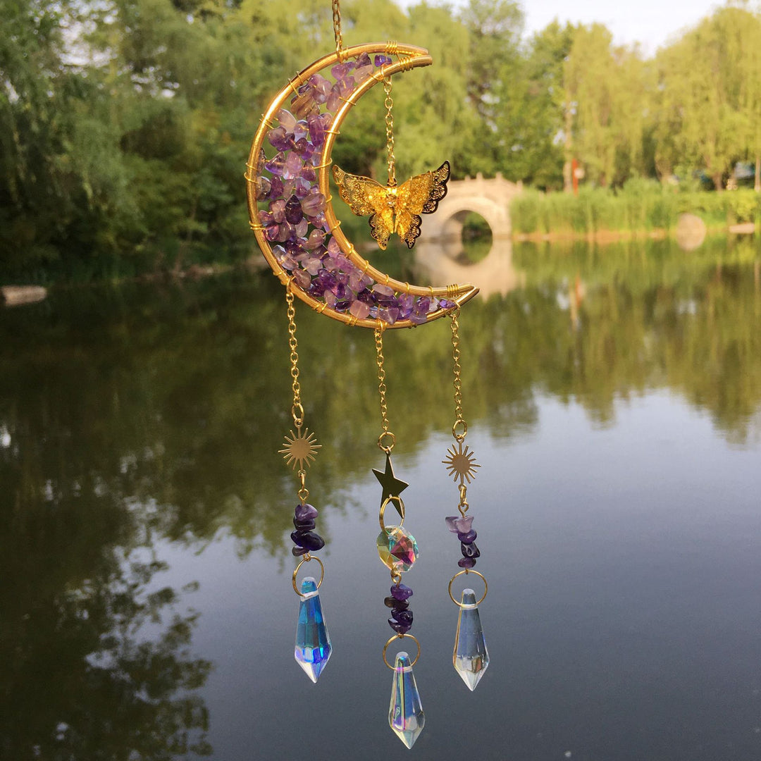 Olivenorma Natural Crystal Gravel Moon Butterfly Wind Chime - image 7