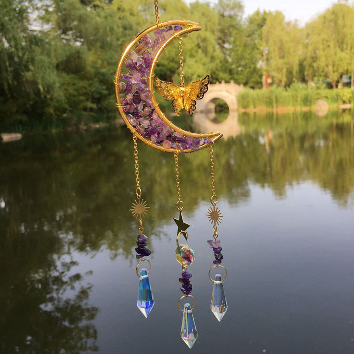 Olivenorma Natural Crystal Gravel Moon Butterfly Wind Chime - image 7