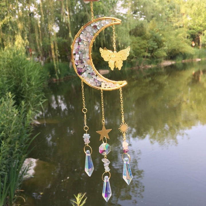 Olivenorma Natural Crystal Gravel Moon Butterfly Wind Chime - image 10