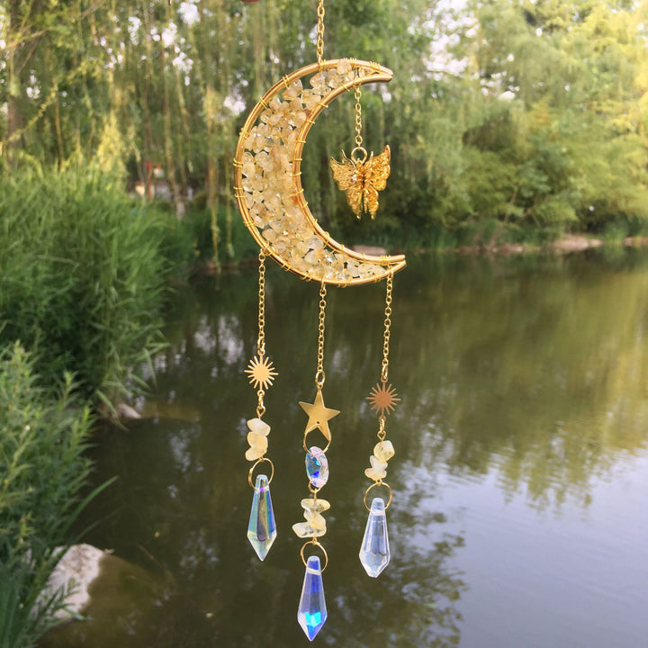 Olivenorma Natural Crystal Gravel Moon Butterfly Wind Chime - Citrine - image 24
