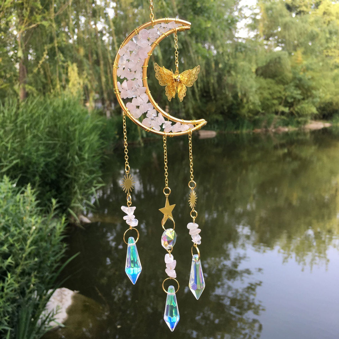Olivenorma Natural Crystal Gravel Moon Butterfly Wind Chime - image 1