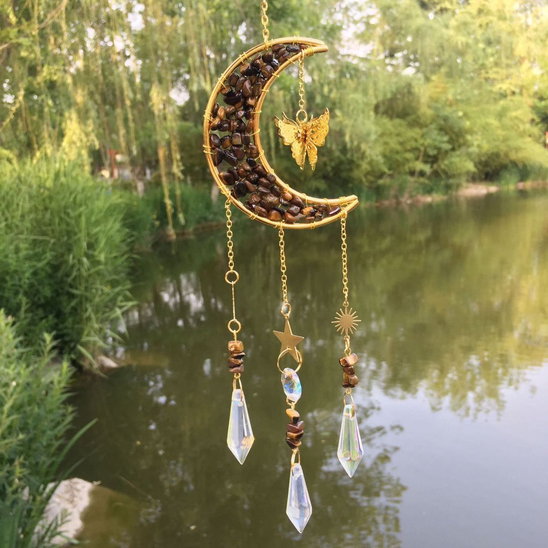 Olivenorma Natural Crystal Gravel Moon Butterfly Wind Chime - image 4