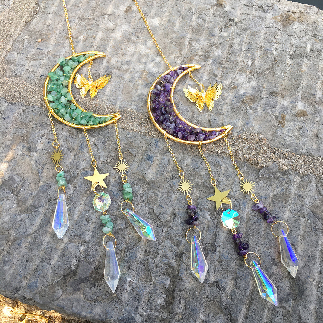Olivenorma Natural Crystal Gravel Moon Butterfly Wind Chime - image 26