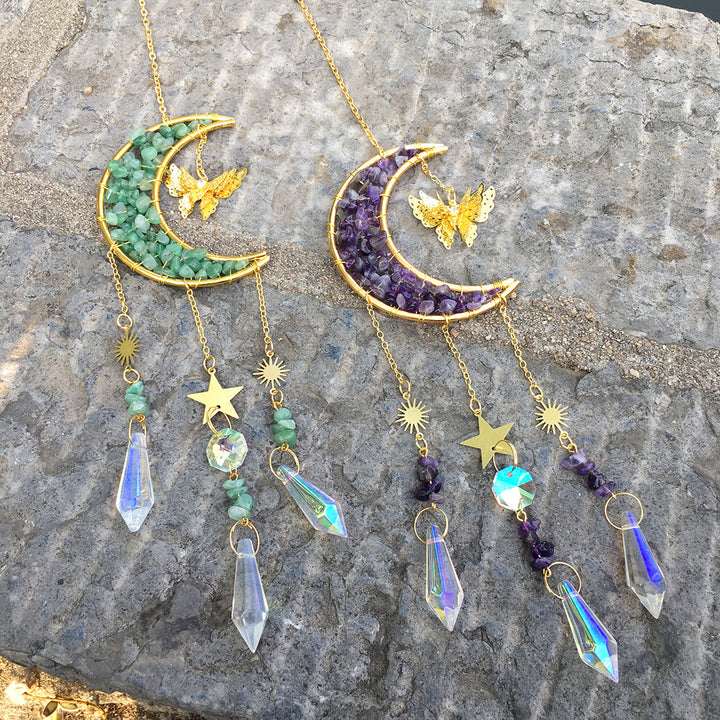Olivenorma Natural Crystal Gravel Moon Butterfly Wind Chime - image 26