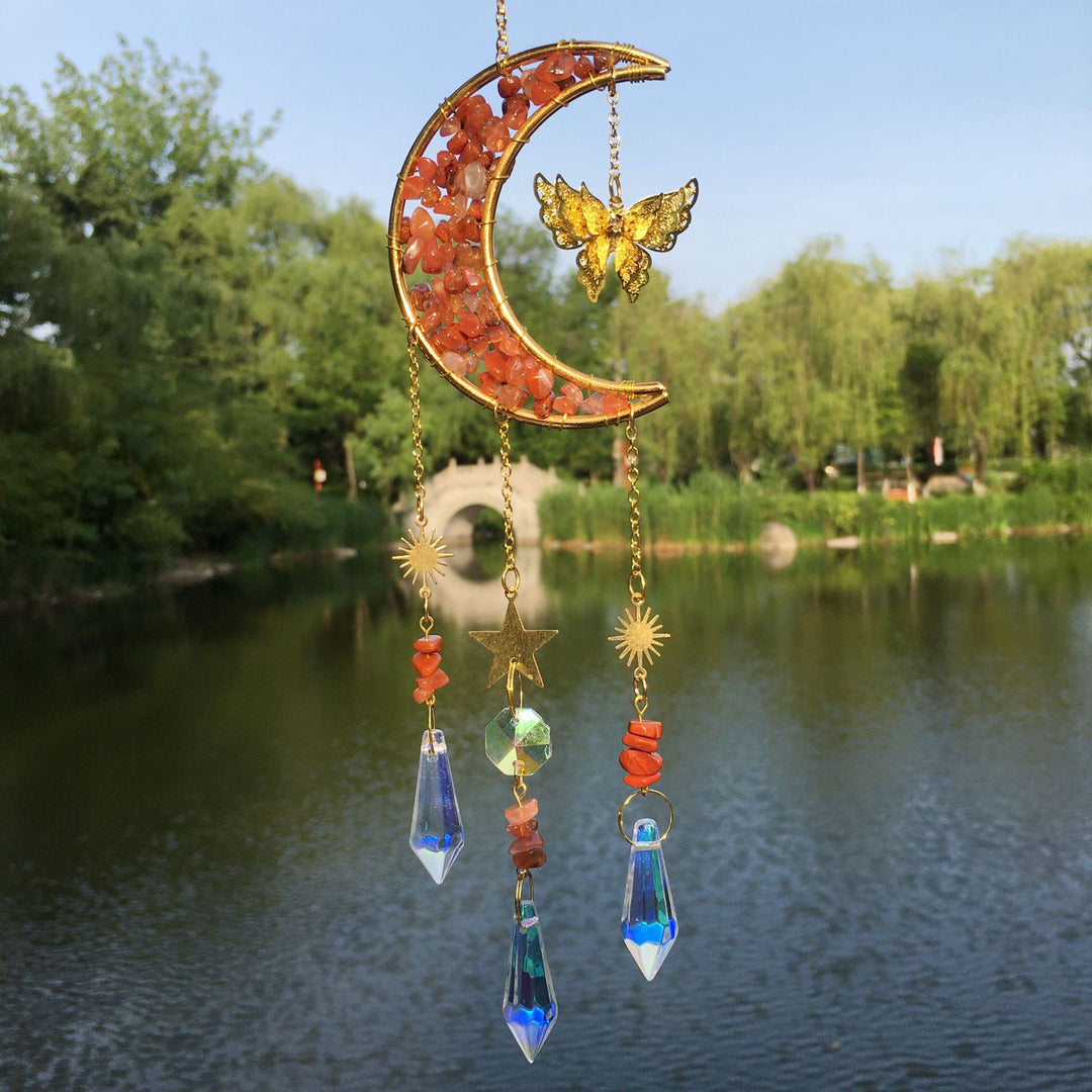 Olivenorma Natural Crystal Gravel Moon Butterfly Wind Chime - image 22
