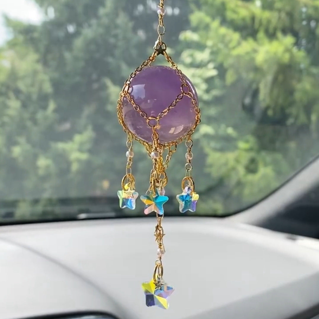 Olivenorma Natural Crystal Original Stone Hanging Pendant Wind Chime - Amethyst - Golden - image 20