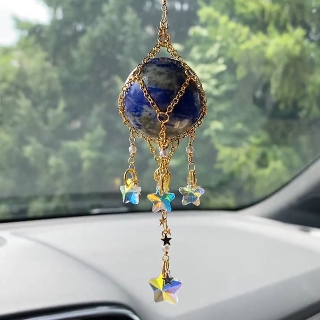 Olivenorma Natural Crystal Original Stone Hanging Pendant Wind Chime - Lapis Lazuli - Golden - image 23