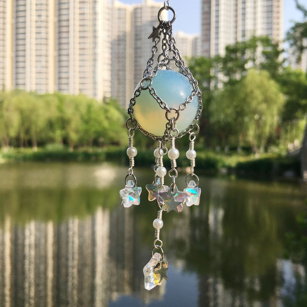 Olivenorma Natural Crystal Original Stone Hanging Pendant Wind Chime - Opalite - Silver - image 43