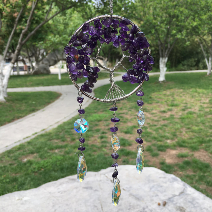 Olivenorma Winding Natural Crystal Gravel Tree Of Life Wind Chime - Amethyst - image 6
