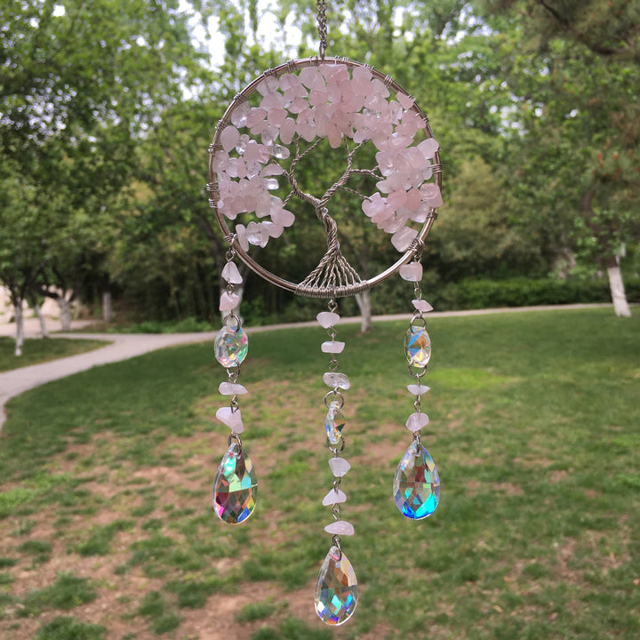 Olivenorma Winding Natural Crystal Gravel Tree Of Life Wind Chime - Rose Quartz - image 0