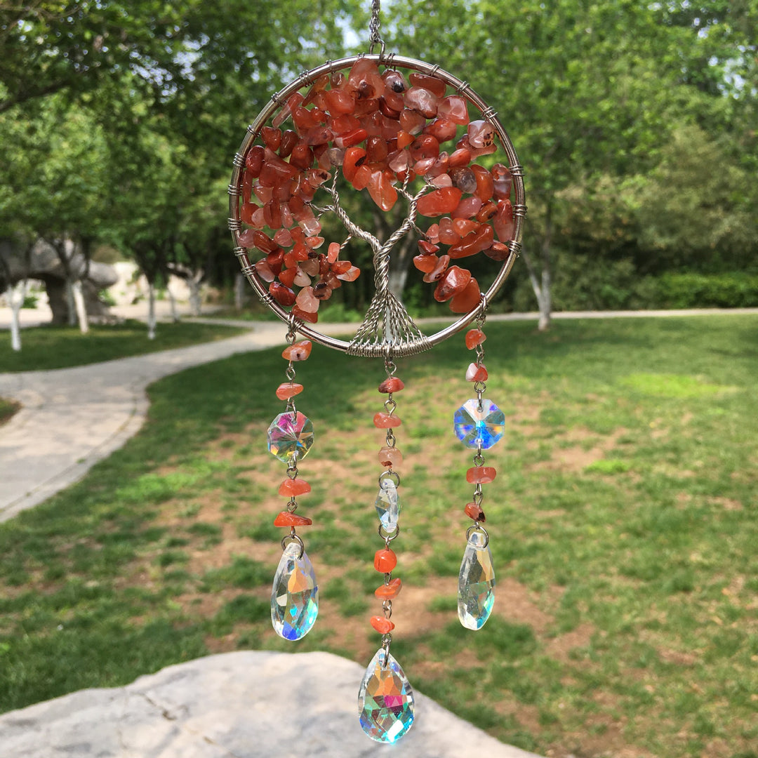 Olivenorma Winding Natural Crystal Gravel Tree Of Life Wind Chime - Carnelian - image 2