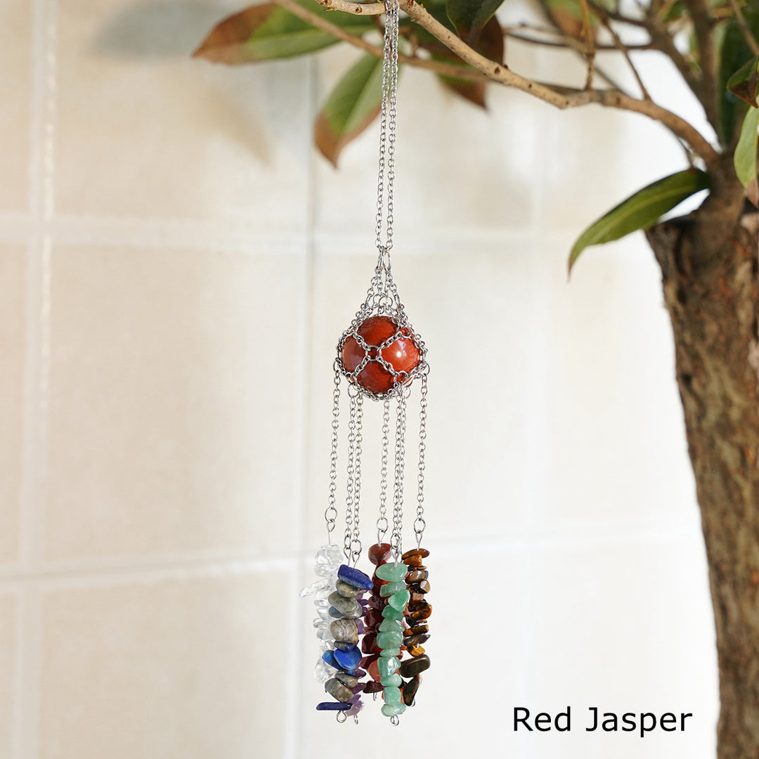 Olivenorma Hand-Woven Natural Crystal Hanging Pendan Wind Chime - Red Jasper - image 3