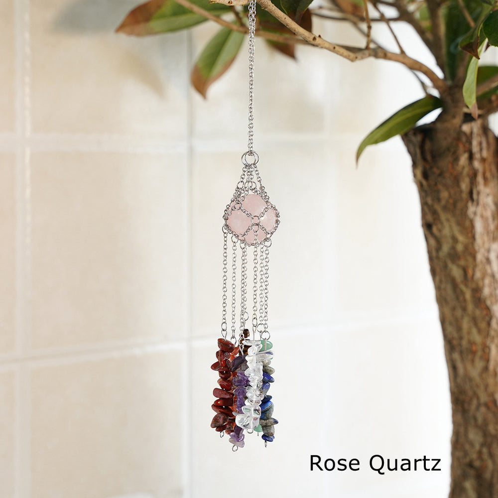 Olivenorma Hand-Woven Natural Crystal Hanging Pendan Wind Chime - Rose Quartz - image 1