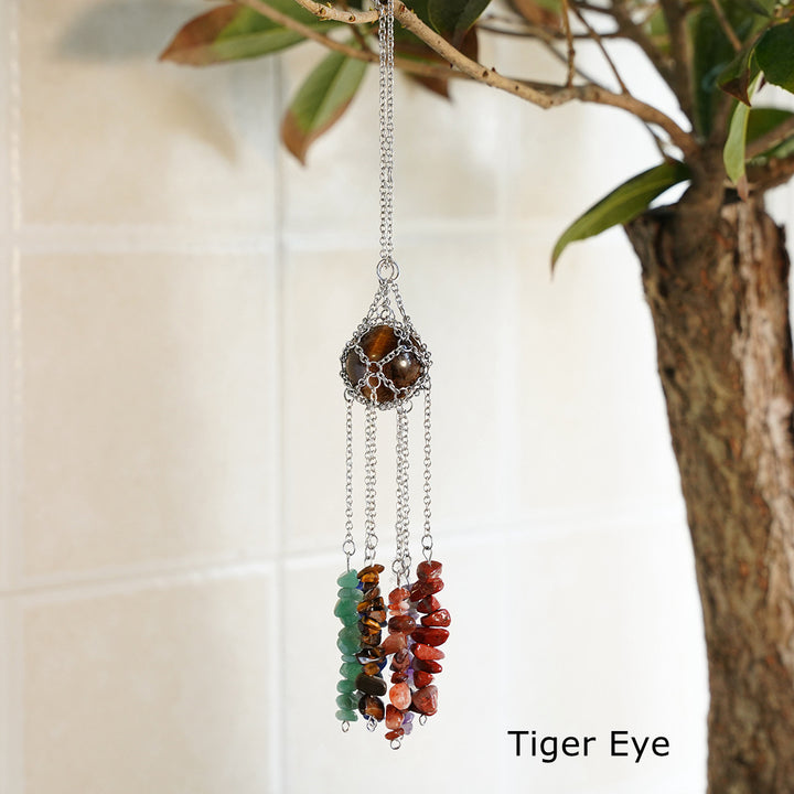 Olivenorma Hand-Woven Natural Crystal Hanging Pendan Wind Chime - Tiger Eye - image 5