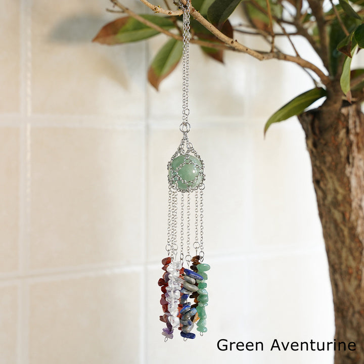 Olivenorma Hand-Woven Natural Crystal Hanging Pendan Wind Chime - Green Aventurine - image 8