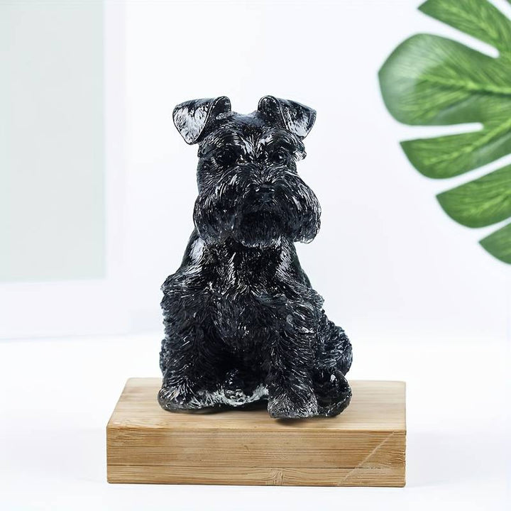 Olivenorma Crystal Resin Schnauzer Dog Ornament Gemstone Decoration - Obsidian - image 0