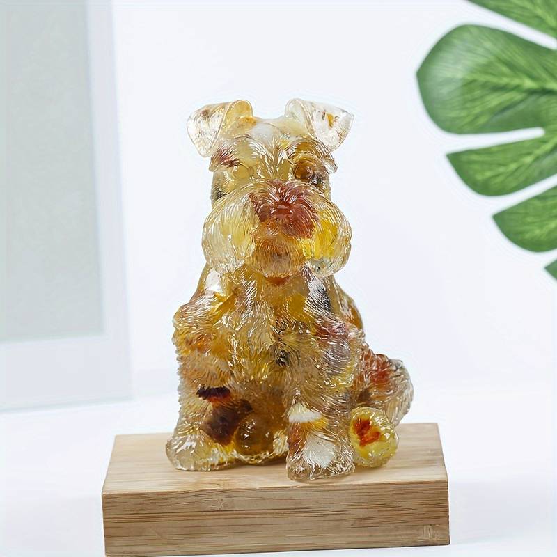 Olivenorma Crystal Resin Schnauzer Dog Ornament Gemstone Decoration - Yellow Agate - image 9