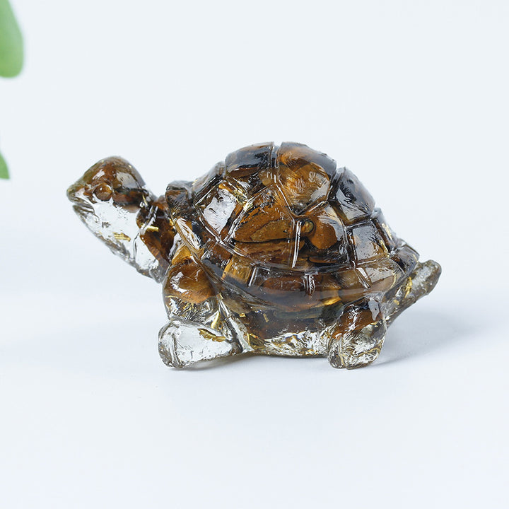 Olivenorma Golden Journey Gem Turtle Figurine Gemstone Decoration - Tiger Eye - With Card - image 13